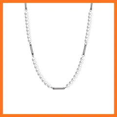 【新品】 [Jeroot] 磁気ネックレス パール レディース 結婚式 カジュアル 幅6mm 全長49cm ステンレス316L 金属アレルギー対応 人気商品 (シルバー（49cm) 1