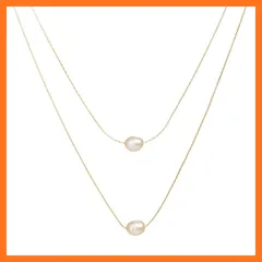 【新品】 Deelfel ネックレス レディース 真珠 シンプル ゴールド ニ連チェーン 細目 長さ 38cm～45cm パールネックレス 女性 ダブルパール 真珠ペンダント ステンレス 金属アレルギー対応 アクセサリー 0