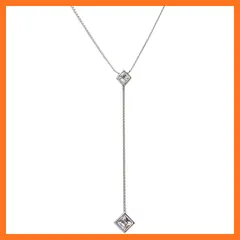 【新品】 [ジュエリーショップエム] レディース ネックレス シンプル チェーン スクエア ストーン モチーフ 日本製 ラリエット Y字 シルバー 0