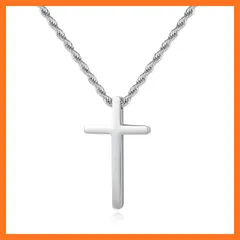 【新品】 [GAVU] ステンレス スモール シルバークロス イエス十字架ペンダントネックレス メンズ