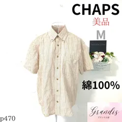 ★美品★ CHAPS チャップス メンズ ボタンダウン ワイシャツ オレンジ ストライプ 半袖 涼しげ 綿100% M