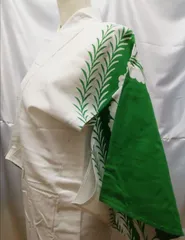 浴衣　緑と白の葉模様　リユース品　#2-1　Yukata (Green and White Leaf Pattern) Reused Item #2-1