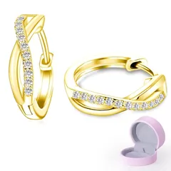 Naniwaai ピアス レディース 人気 輝きジルコニア ピアス 金属アレルギー対応 ツイスト ツートンカラー フープ リング シルバー925 18金 ゴールドメッキ シンプル おしゃれ ジュエリーボックス クリスマス ギフト お誕生日 記念日 母の日  1