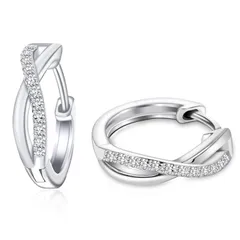 Naniwaai ピアス レディース 人気 最高級ジルコニア ピアス 金属アレルギー対応 ツイスト フープピアス リング シルバー925 ピアス 18金 ブラチラメッキ シンプル おしゃれ ピアス アクセサリー プレゼント お誕生日 ホワイトデー 母の日  1