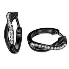 Naniwaai ピアス レディース 人気 ツイスト つけっぱなし カップル フープピアス シルバー リング ブラック シンプル 男女兼用 アクセサリー プレゼント 彼氏 彼女 誕生日 ウエディング 贈り物 0