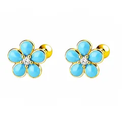 Umiwe ピアス レディース セカンドピアス S925シルバー 金属アレルギー対応 シンプルピアス 小さめ 花 フラワーデザイン 5花びら ジルコニア つけっぱなし 就寝可能 敏感肌 日常使い ビジネス 結婚式 プレゼント ギフト（ゴールド） 0