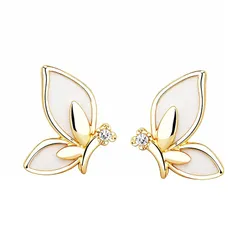 Umiwe レディース S925シルバー つけっぱなし ピアス 蝶 ピアス バタフライ 金属アレルギー対応 小さめ シンプル ゴールド ジルコニア 誕生日プレゼント ギフト 結婚式 両耳用 可愛い (ゴールド) 0