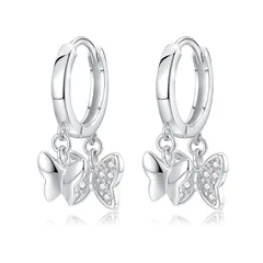 リングピアス つけっぱなし レディース セカンドピアス S925シルバー 金属アレルギー対応 プラチナメッキ 両耳 可愛い ジルコン 蝶々フープピアス 1