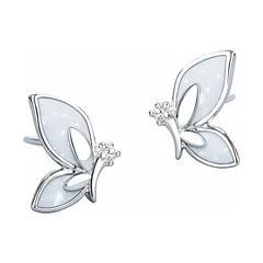 Umiwe レディース S925シルバー つけっぱなし ピアス 蝶 ピアス バタフライ 金属アレルギー対応 小さめ シンプル ゴールド ジルコニア 誕生日プレゼント ギフト 結婚式 両耳用 可愛い (シルバー) 0