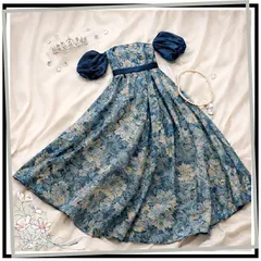 【在庫入替】【新品】【3wayが楽しめるプチレトロがオトナの上品を演出するロングドレス)ஐ♬.*ﾟ】演奏会用  結婚式 前撮り セルフ前撮り  コンサート 発表会１着３用ドレス ステージドレス 大人 ピアノ 発表会 コーラス 合唱衣装 ブルー 青 花柄 L