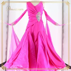 社交ダンス 衣装 スタンダードドレス ワンピース ドレス スタンダード フロート レース フリル デモ 競技 HISAYA ヒサヤ 濃いピンク 日本製 シンプル 光沢 ピンク系 競技用ドレス フロートスカート ダンス衣装 ウェア 日本製 濃色 おしゃれ