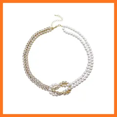 【新品】 [Deelfel] チョーカー ネックレス レディース パール ラインストーン 2連デザイン フォーマル アクセサリー パーティー 結婚式 エレガント 1