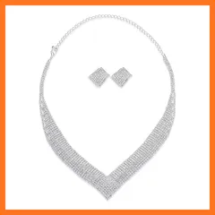 【新品】 Mecresh ネックレス ピアス 2点セット 人気 レディース ウェディング ジュエリーセット 結婚式 パーティー 幾何学的なジュエリーセット 女性 アクセサリー 母 誕生日プレゼント ケース付き（Ｄ-シルバー）