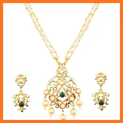 【新品】 Touchstone インディアン ボリウッド トラディショナル デザイナー ジュエリー ペンダント セット ゴールドまたはホワイト トーン 女性用, ステンレススチール、合金メタル。, 宝石なし