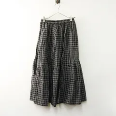 美品 サマンサモスモス Samansa Mos2 SM2 チェック斜め切替ティアードスカート F＼ブラック コットンリネン フレア【2400014781915】
