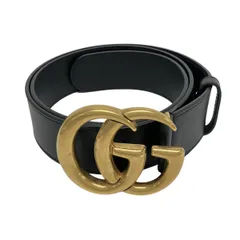 GUCCI(グッチ) ベルト 85.34 GGマーモント 400593 黒×ゴールド ダブルG レザー