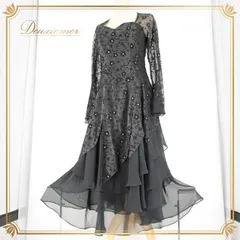 社交ダンス 衣装 スタンダード ドレス ワンピース レッスンウェア パーティドレス TIMES COLLECTION 黒 レース ブラック系 花柄 長袖 マーメイド スカート フェミニン デザイン エレガント おしゃれ 薄手 ドレープ 伸縮性 高級感 夜用