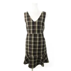 ワンアフター アナザー ナイスクラップ one after another NICE CLAUP ワンピース マーメイド ミニ ノースリーブ ウール混 バックベルト チェック F 茶 ブラウン /AH22