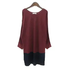 シューラルー SHOO・LA・RUE ワンピース ニット ひざ丈 長袖 バイカラー L 赤 レッド 紺 ネイビー /MN