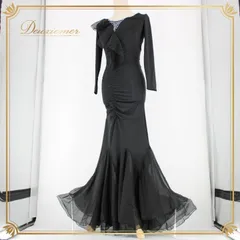 社交ダンス 衣装 スタンダード ドレス ワンピース レッスンウェア パーティドレス レディース YILINFEIER ブラック系 黒 長袖 上品 シンプル フォーマル セクシー 伸縮性 洗練された おしゃれ ドレスアップ 高品質 ストレッチ 大人向け