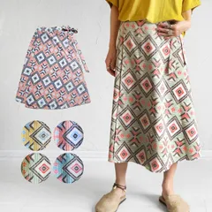 ラップスカート 巻きスカート スカート ミディアム ロング ミモレ エスニック レディース ファッション カジュアル Aライン ダイヤ柄 幾何学模様 プリント 膝下 フリーサイズ アジアン 春 夏 秋 ロングスカート 膝丈スカート 体型カバー 着痩せ