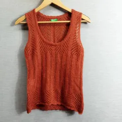 UNITED COLORS OF BENETTON ユナイテッド カラーズ オブ ベネトン ニット ベスト 透かし編み イタリア製 アクリル モヘア 古着 女子 レトロ ヴィンテージ レディース サイズ S オレンジ系 A735