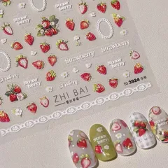 匿名配送⭐︎ネイルシール　3D 立体　いちご　ストロベリー　レース　いちご狩り　3924