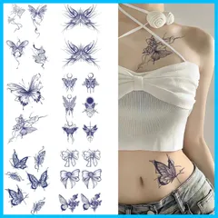 【人気商品】ジャグアタトゥー シール 6枚セット 2週間で消えるタトゥー タトゥーシール 簡単貼る 長持ち 防水 韓国 蝶 花 蝶ネクタイ