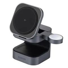【数量限定】充電器 Qi2 ワイヤレス 15W 3in1 Apple Watch エレコム 認証モジュール付き スタンド型 ブラック EC-MS09BK