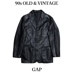 古着 90s OLD GAP Cowhide Leather Jacket オールド ギャップ 牛革 カウハイド レザー テーラード ジャケット ブラック M 当時物 ヴィンテージ ビンテージ 90年代