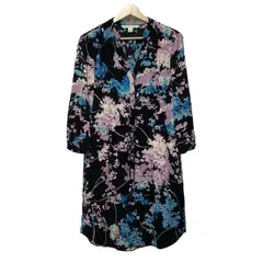ダイアン・フォン・ファステンバーグ ワンピース サイズ6 M レディース - 黒×ブルー×ピンク Vネック/七分袖/ひざ丈/花柄