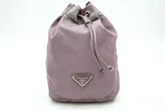 プラダ ミニ ハンドバッグ ポーチ 巾着 三角ロゴプレート ギャランティカード付き ナイロン 紫 パープル PRADA 4967h