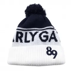 【超美品】パーリーゲイツ ニット帽 白×ネイビー ボンボン付き FR   ゴルフウェア PEARLY GATES