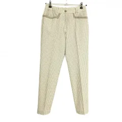 【超美品】ブラックアンドホワイト パンツ 白×ライトブラウン ダイヤ柄 ストレッチ 薄手 レディース S ゴルフウェア Black＆White