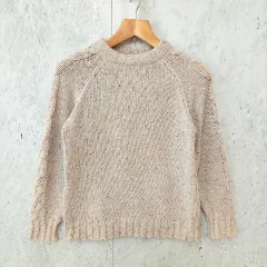 coen コーエン ニット ケーブルカラーネップニット ミドルゲージ編み カジュアル ケーブルライン ライトグレー Lサイズ ◎、◇〇