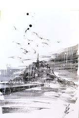 原画#298 黒猫 ベネチア 星空 イタリア 水彩画 ドローイング