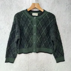 Chaco closet チャコクローゼット 2WAY ジャガード ショートニット プルオーバー カーディガン アーガイル柄 グリーン Fサイズ ◎、◇〇