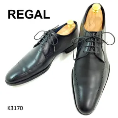 リーガル　美品　セミブローグ　プレーン　外羽根　本革　レザー　25.5cm　黒