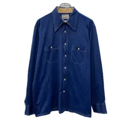 70s Arrow 長袖 無地シャツ XL ブルー アロー ボタン 70年代 ロングポイント ステッチ 胸ポケット シンプル シンプル 春物 a801-6168