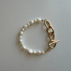 123-6.freshwater pearl & chain bracelet(淡水パールとチェーンのブレスレット)