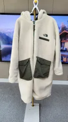 THE NORTH FACE ザノースフェイス フリース ロング フード ジャケット (白+カーキ バイカラー ポケット デザイン)