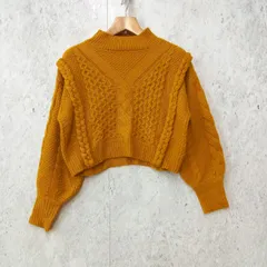 earth music&ecology アースミュージックアンドエコロジー ケーブルニット プルオーバー ハイネック ショート丈 マスタード Fサイズ ◇〇