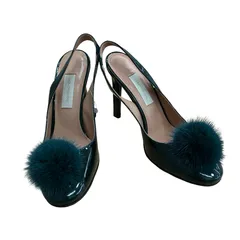MN4 L'AUTRE CHOSE　ロートレショーズ　パンプス サイズ37(23.5) グリーン エナメル　ポンポン飾り　バックストラップ　10cmヒール　2000002386407