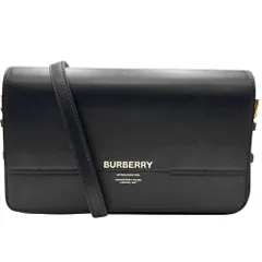バーバリー ショルダーバッグ レディース ロゴフラップ クロスボディバッグ 肩掛け 斜め掛け 鞄 かばん BURBERRY レザー ブラック 黒 ゴールド金具 美品【中古品】