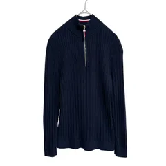 TOMMY HILFIGER トミーヒルフィガー ハーフジップ セーター S ネイビー ケーブル編み ニット トリコロール メンズ 長袖 春秋冬