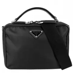 プラダ 2WAY ユニセックス ブリック  トライアングルロゴ ショルダーバッグ ハンドバッグ 肩掛け 斜め掛け メンズ レディース 男女兼用 PRADA 2VH069 ナイロン サフィアーノレザー ブラック 黒 シルバー金具【中古品】