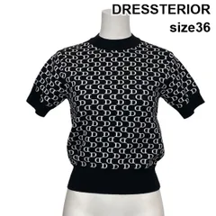◇ ドレステリア DRESSTERIOR Dモノグラム ショートスリーブニット 半袖 プルオーバー 黒 白 コットン混 毛混 36 S 7号 レディース S6A427
