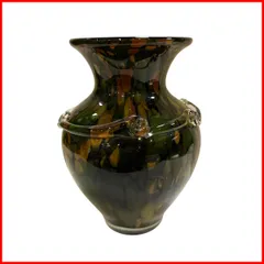 詳細不明●フラワーベース●花器 壺 オブジェ ガラス製 マーブル柄 直径19cm/高さ27cm 中古 札幌