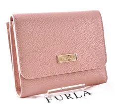 未使用 FURLA フルラ Tri-fold Wallet コンパクト財布  Leather 本革 Pink ダスティピンク Gold Logo ゴールドロゴ 保存袋付