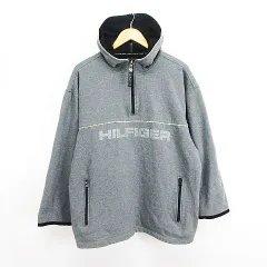トミーヒルフィガー TOMMY HILFIGER パーカー トップス 長袖 プルオーバー ハーフジップ ロゴ 裏フリース S グレー ※EKM